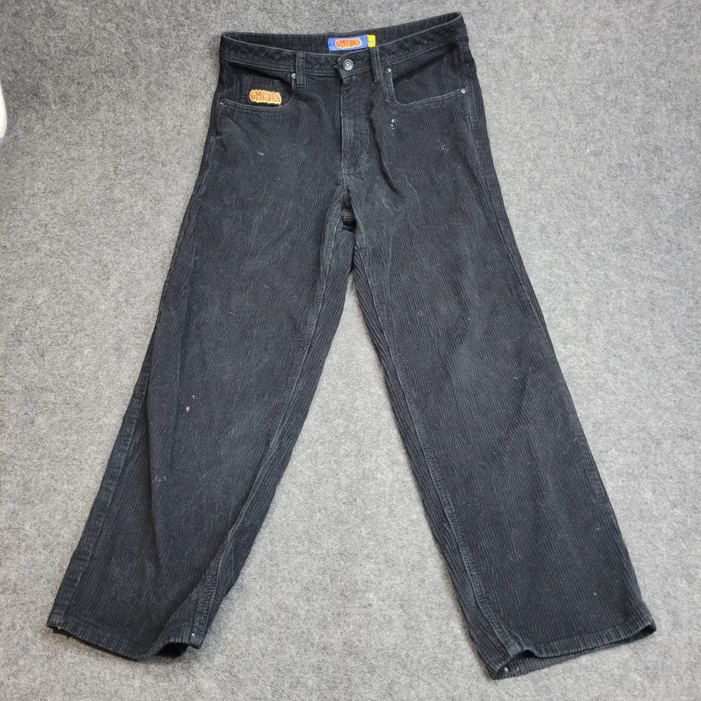 Empyre Pants Mens 30 Black Corduroy Stretch Y2K Flat Front Straight Leg Baggy